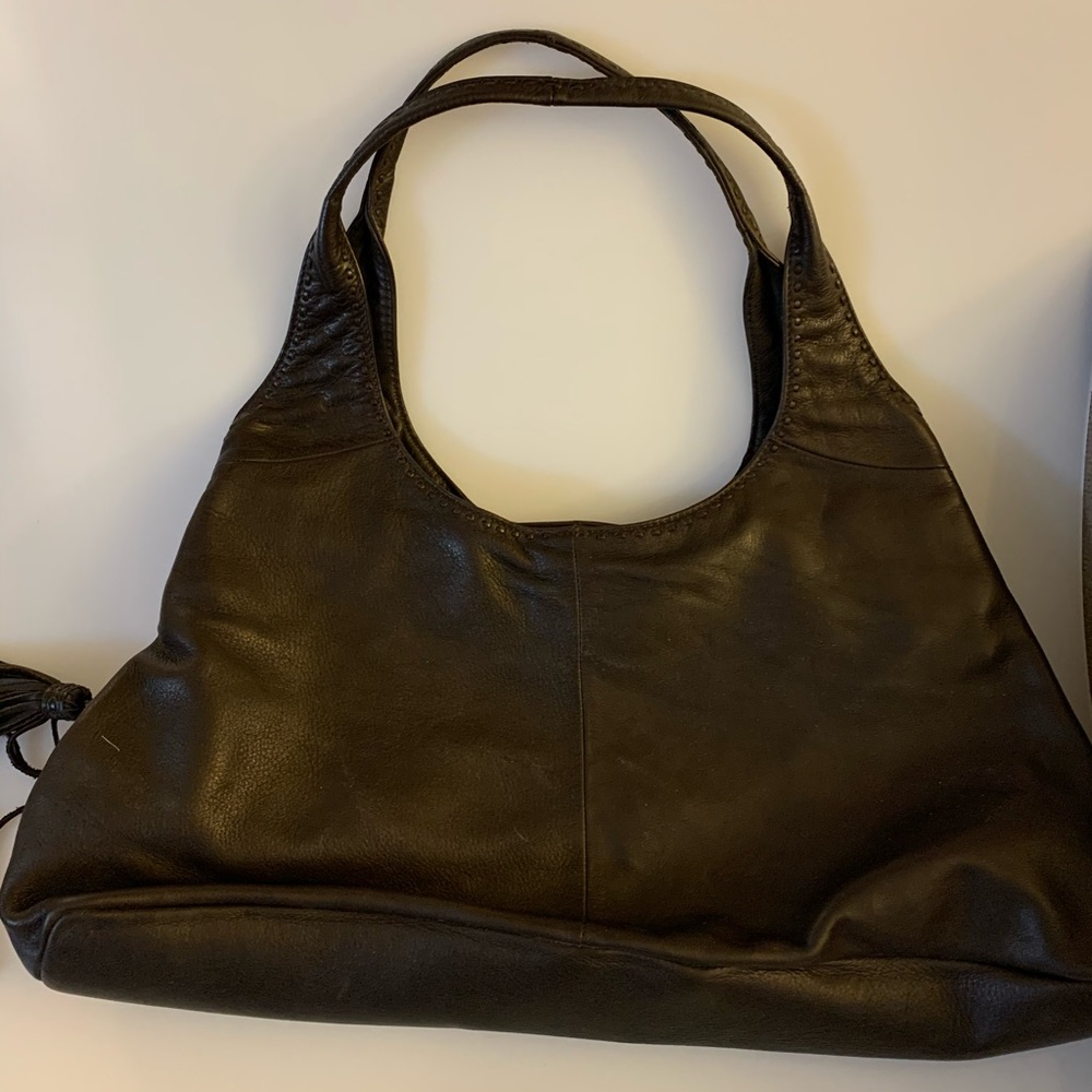 SIGRID OLSEN Large Brown Leather Hobo Shoulder Bag.
